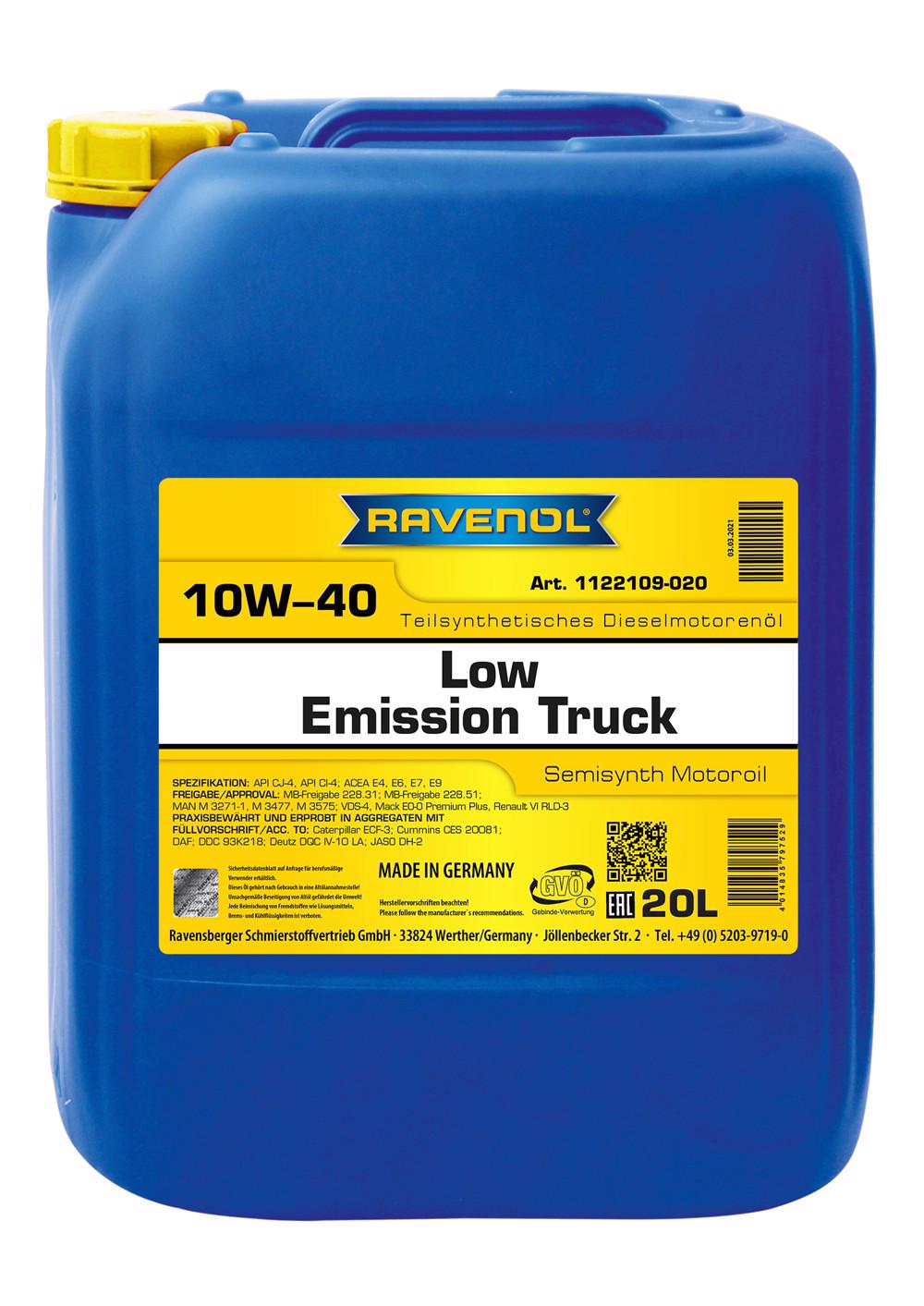 RAV Low Emission Truck SAE 10W-40  20 L