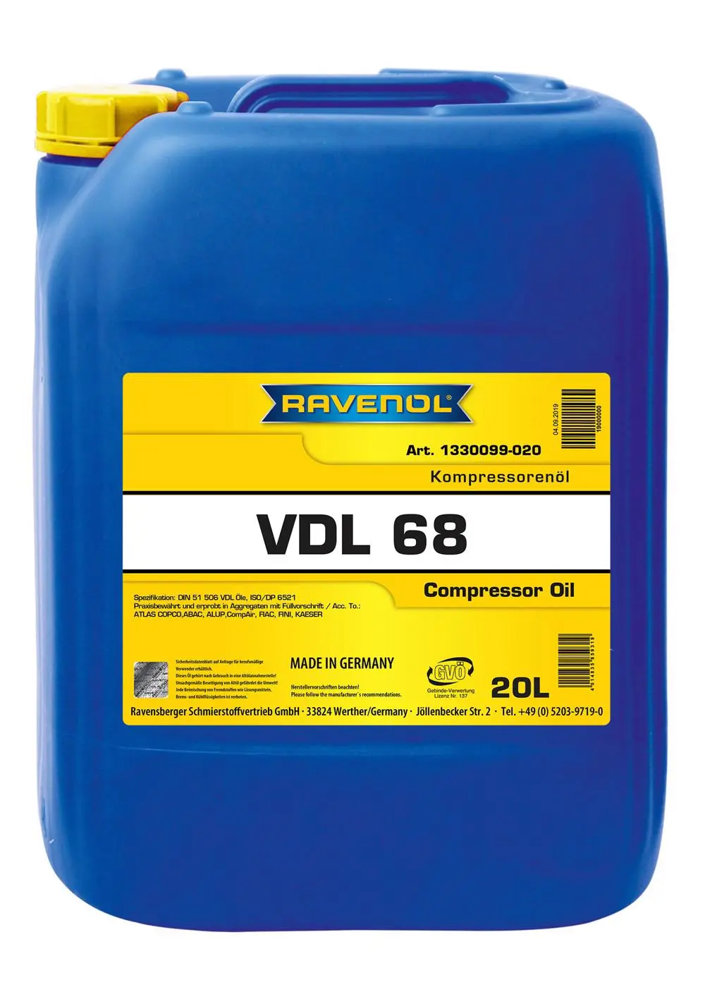 RAVENOL Kompressorenoel VDL 68  20 L