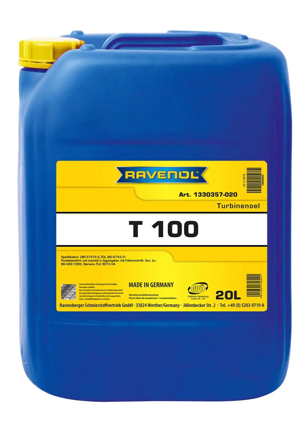 RAVENOL Turbinenoel T 100  20 L