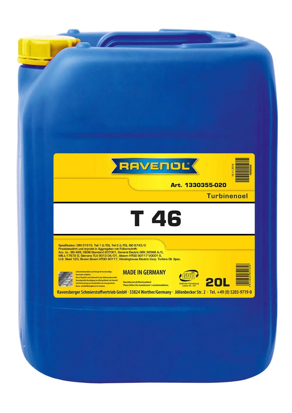RAVENOL Turbinenoel T 46  20 L